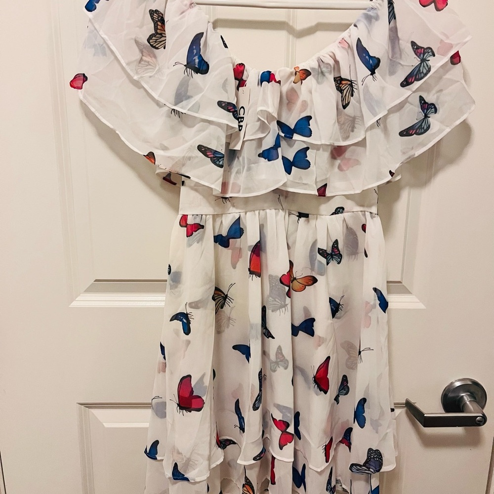 Butterfly Print Off-Shoulder Dress